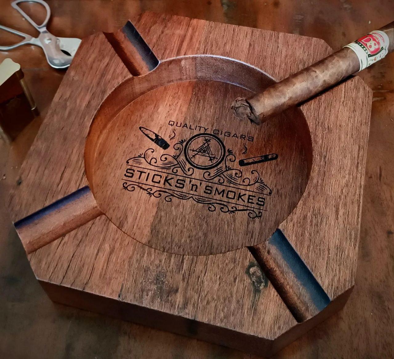 ACCESSORIES Sticks 'n' Smokes four finger ashtray cm. A tropical harwood ashtray, made from locally reclaimed wood, every piece is unique with its own grain and character, and made by local craftsmen